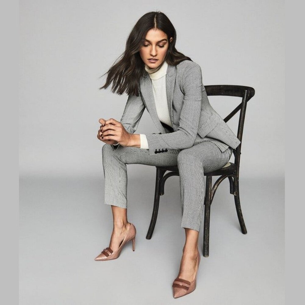 CHIC NWT $445 REISS ROMY BLAZER - BLACK / WHITE CHECK - SIZE 6